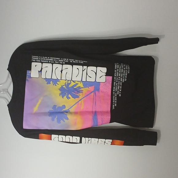 Black Long Sleeve Shirt with Graphic Print, Sz Small, Gentle Used - Picture 2 of 6